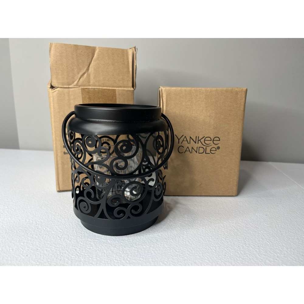 Set Of 2 Yankee Candle Black Scroll Lanterns For Tealights Or Votives